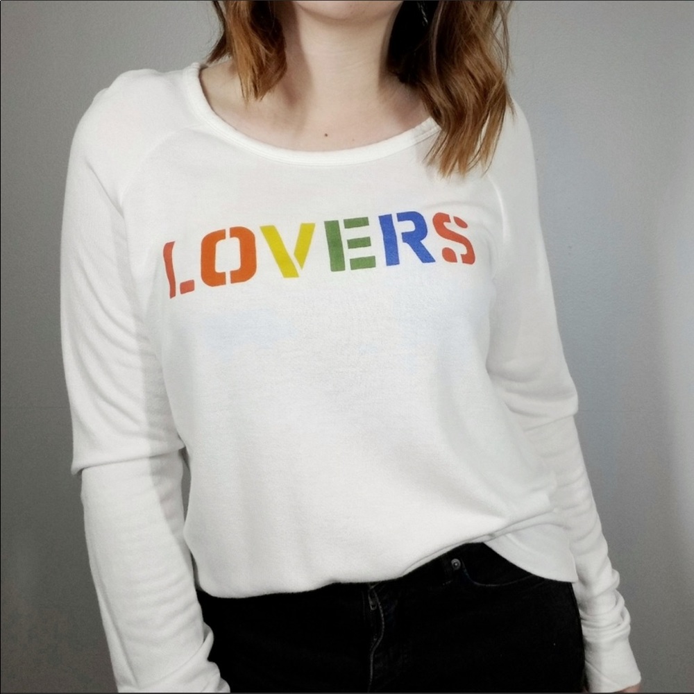 Sundry Lovers Sweatshirt White Oversized Crew Neck Lightweight Top Sweater Tee